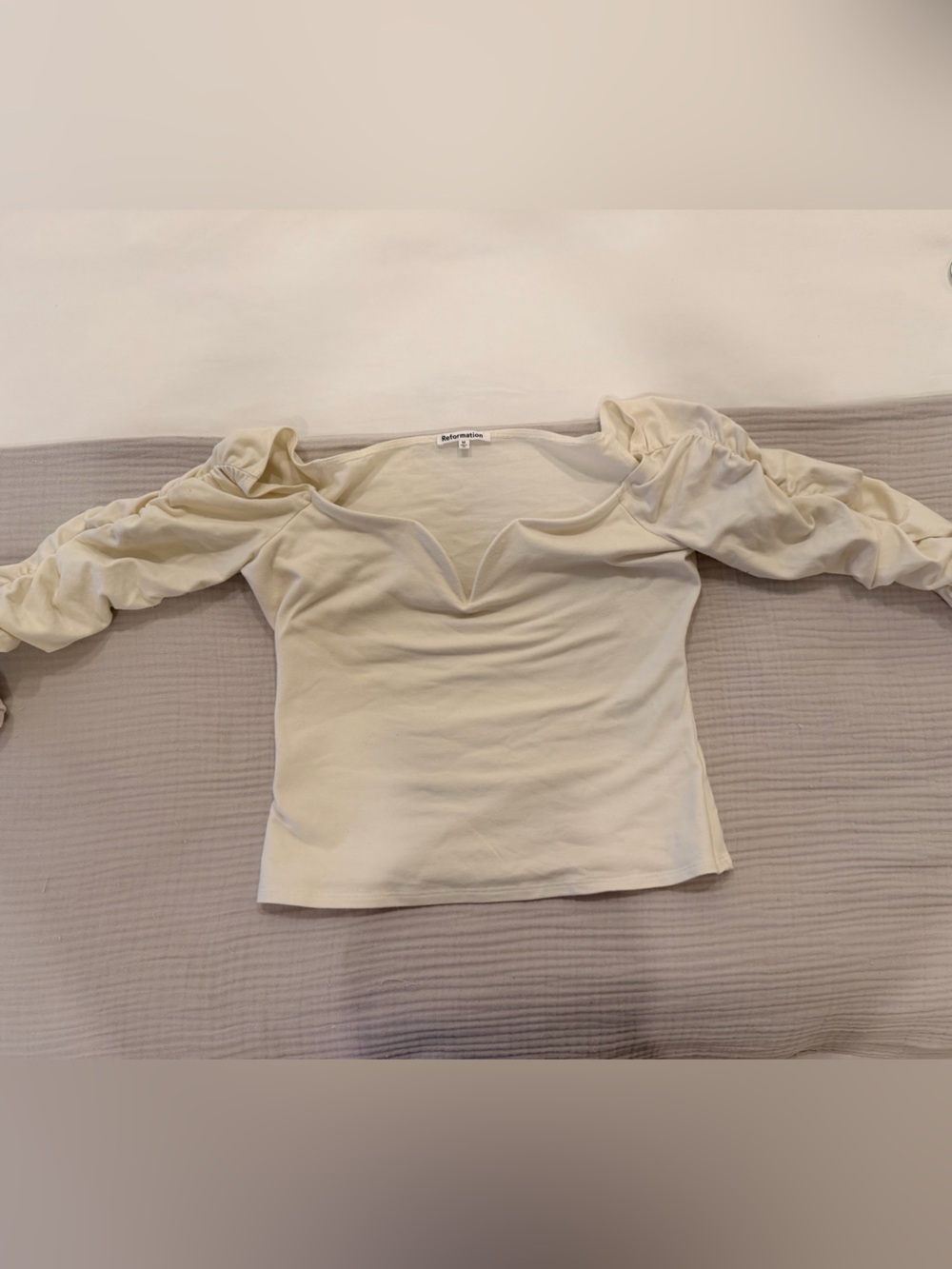 Reformation Ruched Cream Top